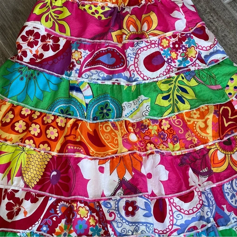 Place Girls Tropical Patchwork‎ Tiered Ruffle Skirt Hawaiian Boho 6/7